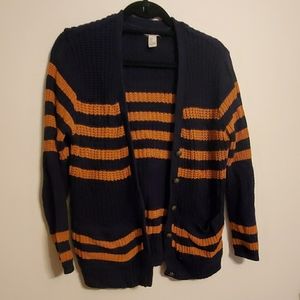 Cardigan. Navy and Orange. Size Medium.